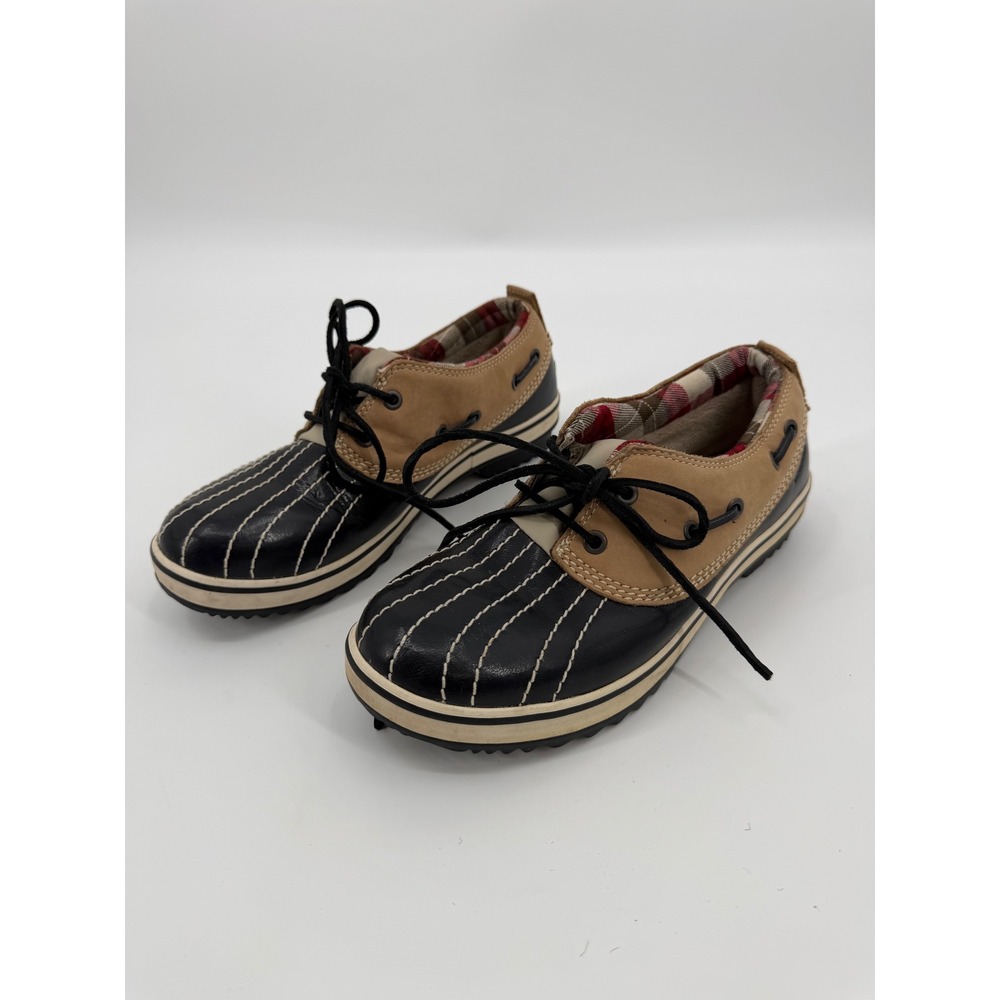 Sorel Slimpack Lace Duck Boots Black Tan Leather Waterproof‎ Womens 8.5